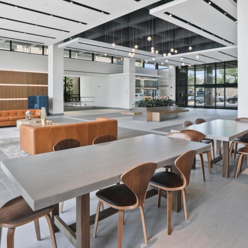 a room with tables and chairs