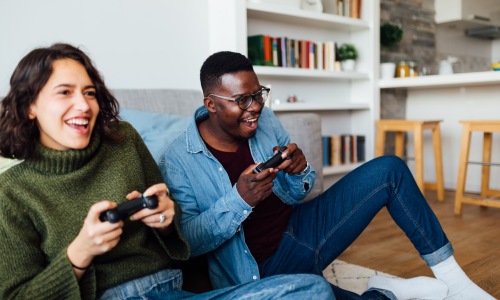 people playing video games together
