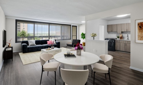 a living room with a large window