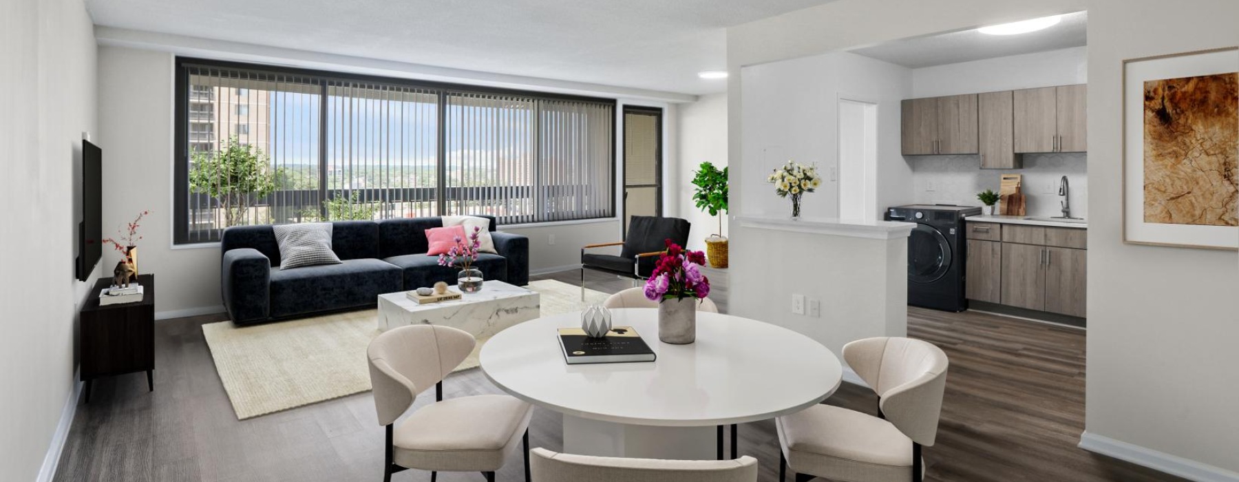 a living room with a large window